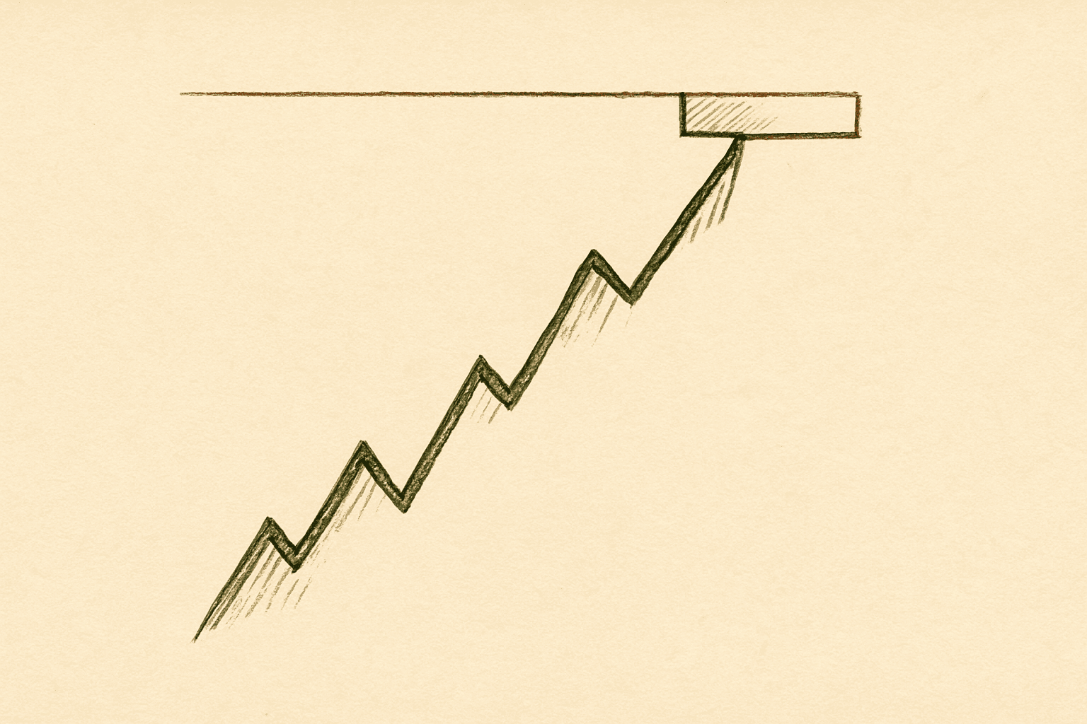 An ascending jagged line cut off where it meets a horizontal ceiling — the hole-score cap