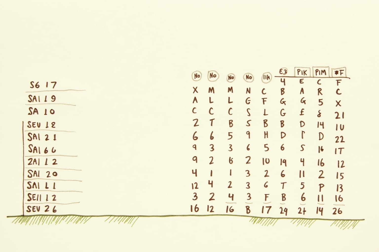A tournament leaderboard sketch with point totals beside player initials